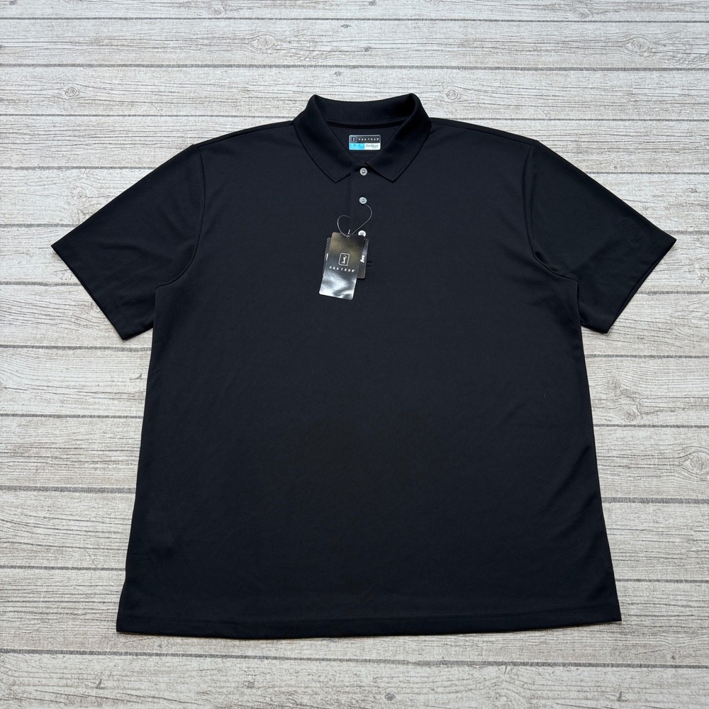 NEW PGA TOUR Polo Shirt Mens XL Black Short Sleeve Airflux Mesh Stretch Athletic